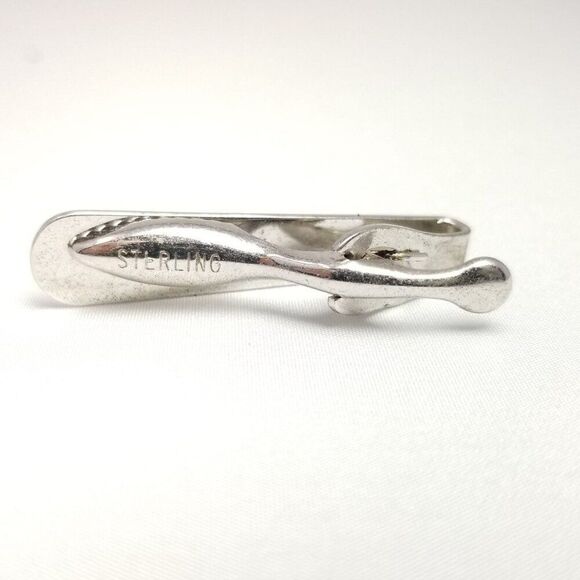 Vintage Sterling Silver Tie Bar Tie Clip, Floral Etched Design, Retro Estate - Picture 3 of 6